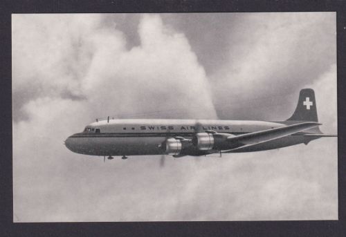 Schweiz Flugpost Ansichtskarte Swissairlines Transatlantic DC 6B inter. Foto AK