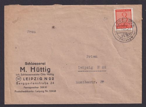 Briefmarken SBZ Brief EF 8 Pfg. West Sachsen SST Leipzig Messe 22.11.1946
