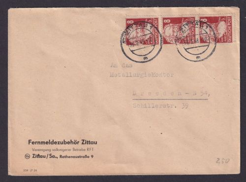 Briefmarken SBZ Brief MEF 3 Pfg. Persönlichkeiten Marx Zittau Dresden 30.3.1949