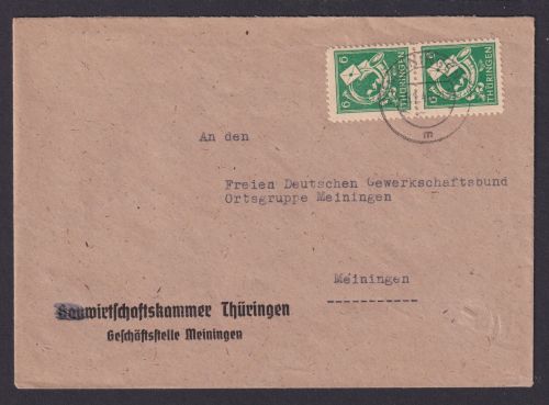 Meiningen Briefmarken SBZ Brief MEF 6 Pfg. Freimarken 5.1.1946