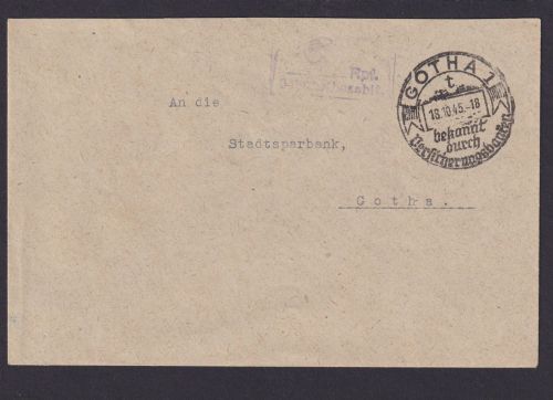Briefmarken SBZ Brief Gebühr bezahlt 8 Rpf. Gotha mit SST Ortsbrief 18.10.1945