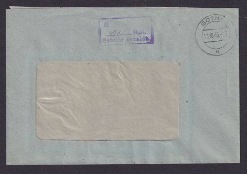 Briefmarken SBZ Brief Barfeimachung Gothe 12 Rpf. Gebühr bezahlt 11.10.1945