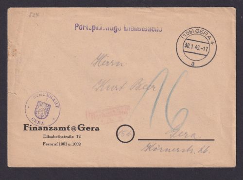 Gera SBZ Portopflichtige Diensstsache Briefmarken Brief Nachgebühr 16 Pfg.