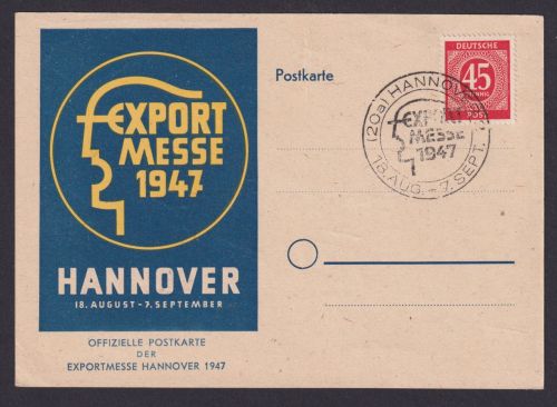 Briefmarken All. Besetzung Gemeinschaft schöne Anlasskarte Expoertmesse Hannover
