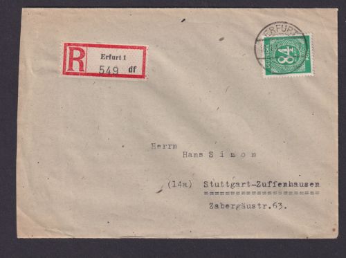 Briefmarken All. Besetzung Gemeinschaft R - Brief Erfurt Stuttgart Zuffenhausen