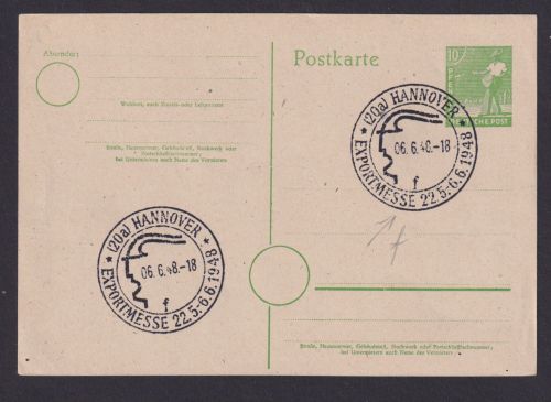 Briefmarken All. Besetzung Gemeinschaft Ganzsache SST mit "f" Exportmesse 1948