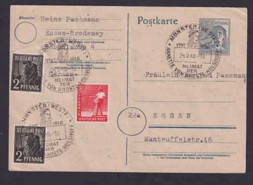 Briefmarken All. Besetzung Gemeinschaft dekor. Ganzsache ZuF schöner SST Münster