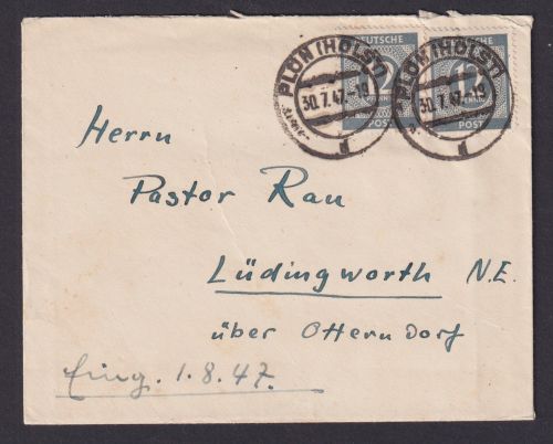 Briefmarken All. Besetzung Gemeinschaft Brief MEF 12 Pfg. Plön Holstein