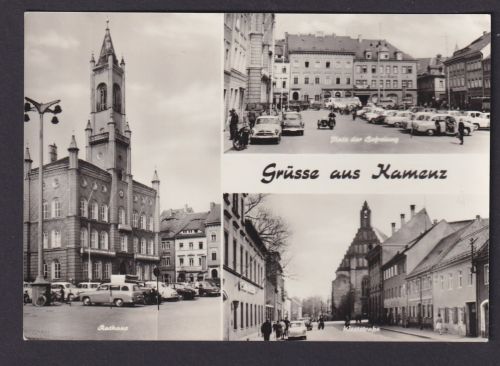 Ansichtskarte Kamenz Sachsen Platz der Befreiung Rathaus Weststrasse Oldtimer