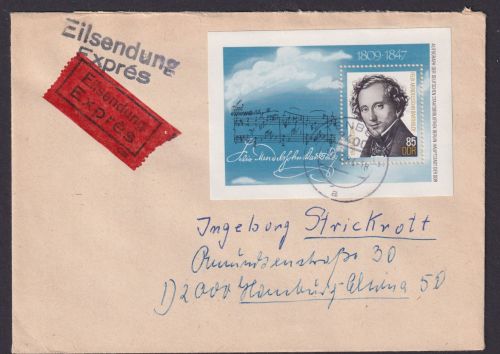 DDR Eilboten Brief EF Block 76 Mendelssohn Bartholdy Musik Komponist Stendahl