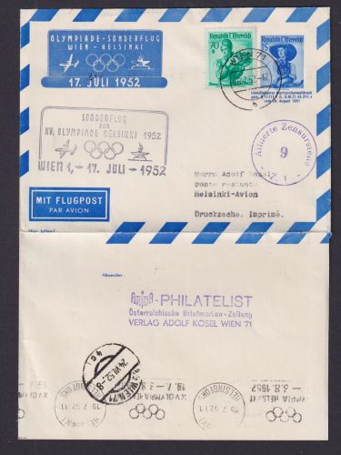 Flugpost Air mail Österreich Privatganzsache Olympia Sport Sonderflug Wien