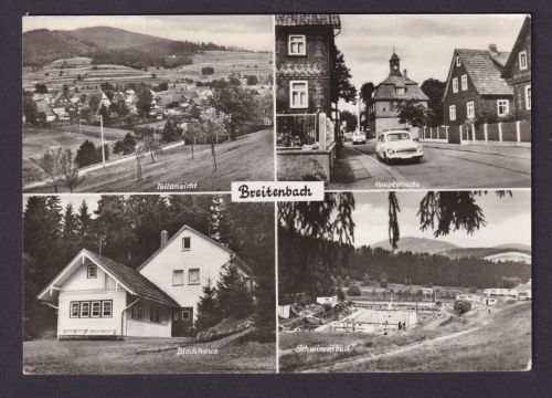 Ansichtskarte Breitenbach Thüringen Schwimmbad Hauptstrasse ab Zella Mehlis n.