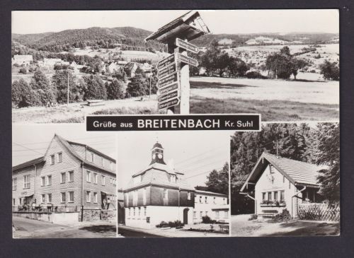 Ansichtskarte Breitenbach Suhl Thüringen Gasthaus Wegweiser n. Döbeln Sachsen