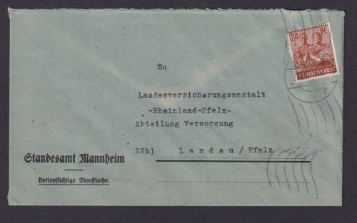 Briefmarken Besetzung Bizone Brief EF Posthorn Bandaufdruck inter. verschoben
