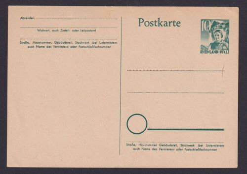 Briefmarken Besetzung Französische Zone Rheinland Pfalz Brief Ganzsache 10 Pfg.