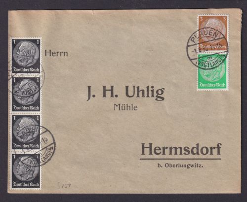 Briefmarken Deutsches Reich Brief Zusammendruck Hindenburg Plauen Hermsdorf