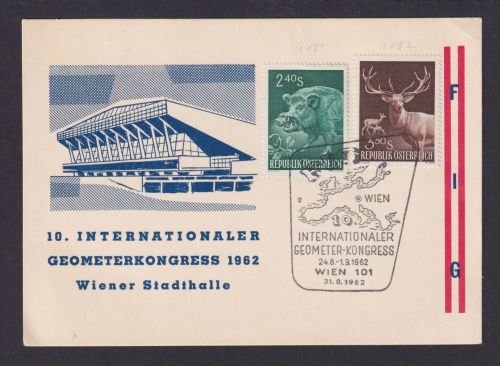 Österreich Brief 10. Int. Geometer - Kongress Wien Sondermarken Jagd 31.8.1962