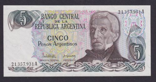 Banknote Geldschein Argentinien Südamerika 5 Pesos Top Erhaltung UNC