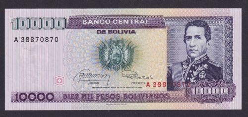 Banknoten Geldscheine Bolivien 10000 Pesos