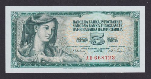 Banknoten Geldscheine Jugoslawien 5 Din 1968 Narodna Banka Jugoslavije unc.