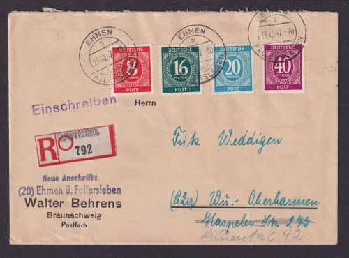 All. Besetzung R Brief Landpoststempel Ehmen über Fallersleben Not R-Zettel nach