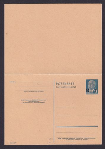 DDR Ganzsache P 63 Pieck F + A mit Überdruck 10 auf 12 Pfg. Luxus Kat-Wert 30,00