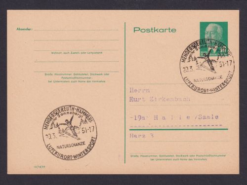DDR Ganzsache Pieck P 53 mit tollem Sport SST Winterport Mengersgereuth Hämmern