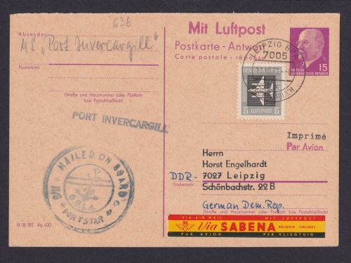 DDR Ganzsache Ulbricht Antwort P 78 Schiffspost MS PORTSTAR Leipzig NACHTRÄGLICH