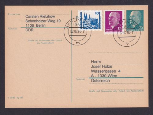 DDR Ganzsache P 76 Ulbricht ZuF BERLIN ZPF nach Wien Österreich Kat.-Wert 40,00