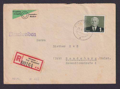 Briefmarken DDR Eilboten Brief Pieck IV 1 DM 622 Wismar vor Wendorf n Rendsdorf
