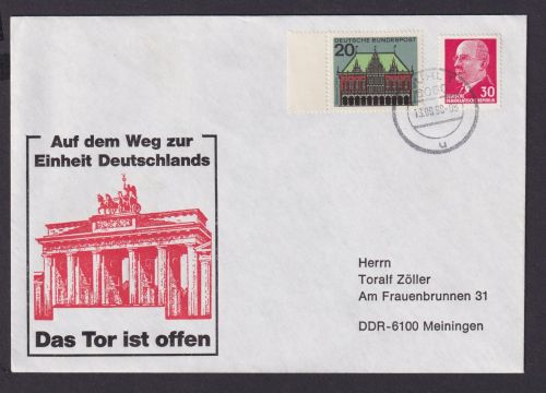 Briefmarken DDR Brief Einheit Deutschland Berlin Brandenburger Tor ab Suhl