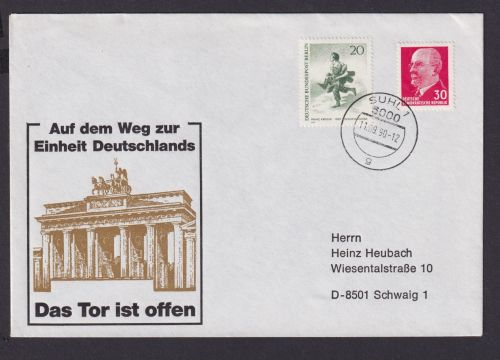 Briefmarken DDR Brief Einheit Deutschland Berlin Brandenburger Tor ab Suhl