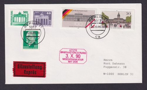 DDR Bund Deutsche Einheit attraktiver Brief Letzte Briefkastenleerung 3.10.1990