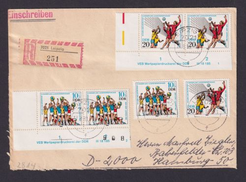 Briefmarken Druckvermerk Bogenecke Eckrand DDR Brief Turn Sportfest Leipzig nach