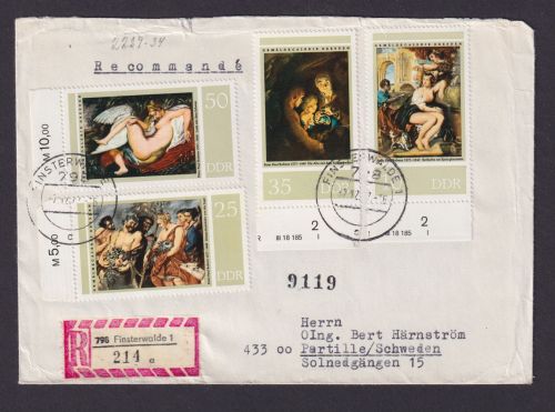 Briefmarken Druckvermerk DDR R Brief MIF Finsterwalde Nach Partille Schweden