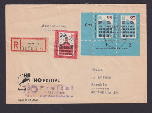 Briefmarken Druckvermerk Bogenecke Eckrand DDR R Brief MIF Freital n Parchim