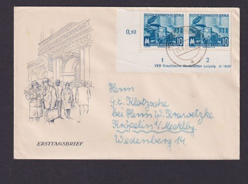 Briefmarken Druckvermerk DDR Brief Bogenecke Eckrand MEF 479 Leipzig Messe ab