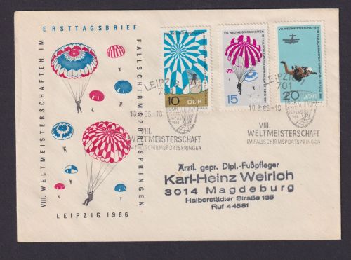 DDR Brief Fallschirmspringen toller Umschlag VIII Weltmeisterschaft Leipzig 1966