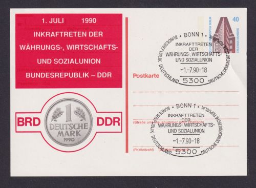 Bund Privatganzsache Bonn 1.Juli 1990 Inkrafttreten Währung...Münze 1 Mark