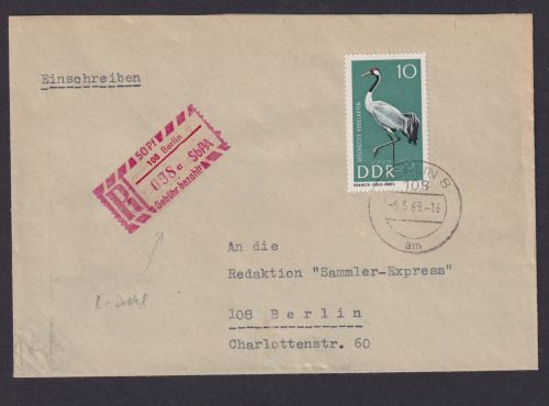 DDR Besonderheit R Brief Einschreibemarke 50 Pfg. Gebühr bezahlt Berlin 1968