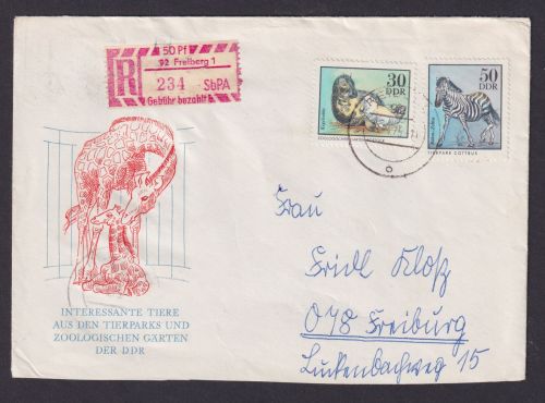 DDR Besonderheit R Brief Einschreibemarke 50 Pfg. Freiberg 1975