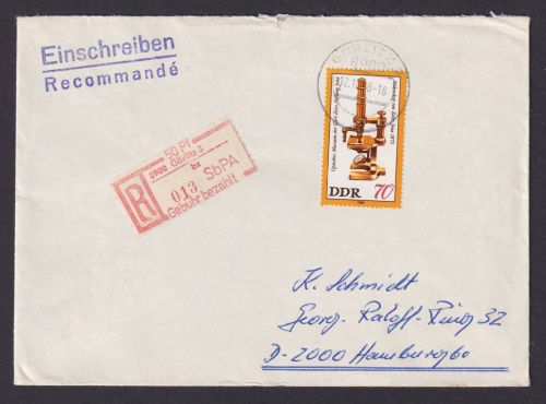DDR Besonderheit R Brief Einschreibemarke 50 Pfg. Görlitz nach Hamburg