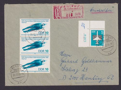 DDR Besonderheit R Brief Einschreibemarke 50 Pfg. Halberstadt Bogenecke Hamburg