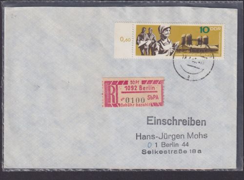 Sonder R-Zettel 50 Pfg. Gebühr bezahlt DDR R - Brief Berlin EF 10 Pfg. plus Ein-