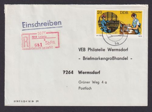 DDR R Brief mit Einschreibezettel 50 Pfg. Gebühr bezahlt Jena SbPA n Wermsdorf