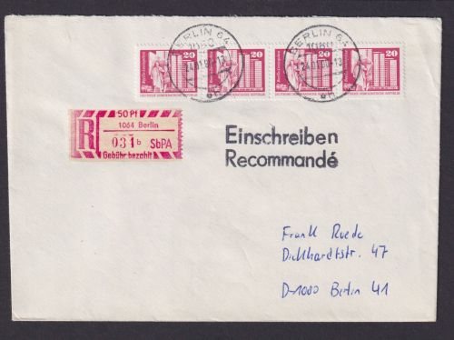 Briefmarken DDR R Brief MEF Aufbau plus Einschreibemarke 50 Pfg. Gebühr bezahlt