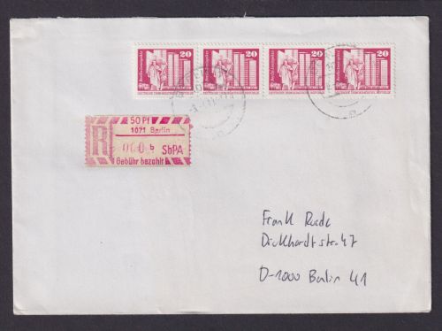 Briefmarken DDR R Brief MEF Aufbau plus Einschreibemarke 50 Pfg. Gebühr bezahlt