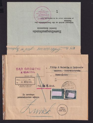 Besetzung Polen Generalgouvernement Zustellurkunde Muszyna Kleinpolen Powroznik