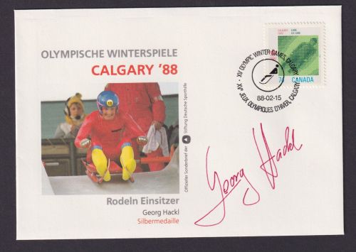 Briefmarken Sport Original Autogramm Autograph Georg Hackl Olympia Calgary 1988