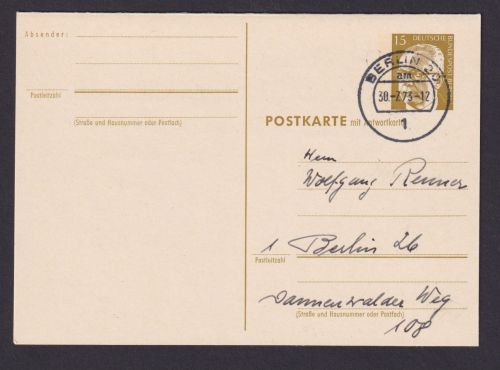 Briefmarken Berlin Ganzsache Heinemann P 87 Frage & Antwort Kat.-Wert 27,50